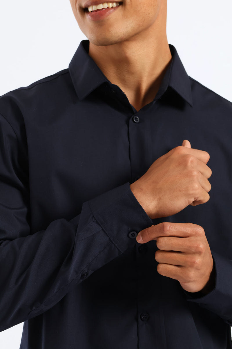 Slim Fit Easy Care Long Sleeve Shirt - Navy