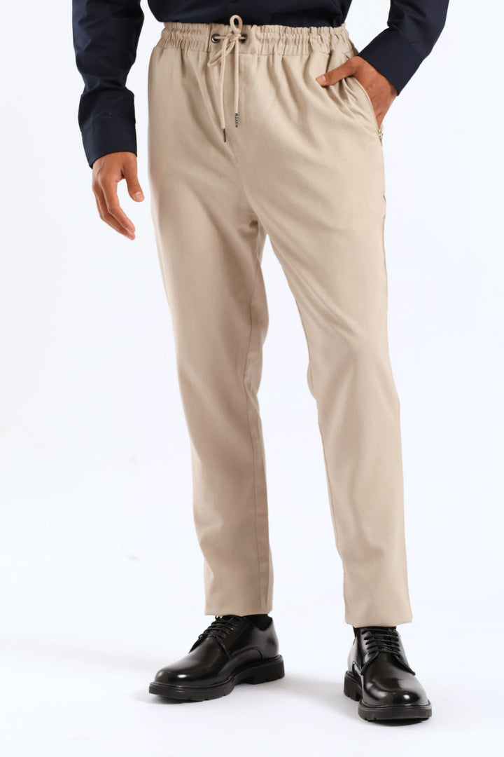 Elasticated Zip Detail Trouser - Neutral