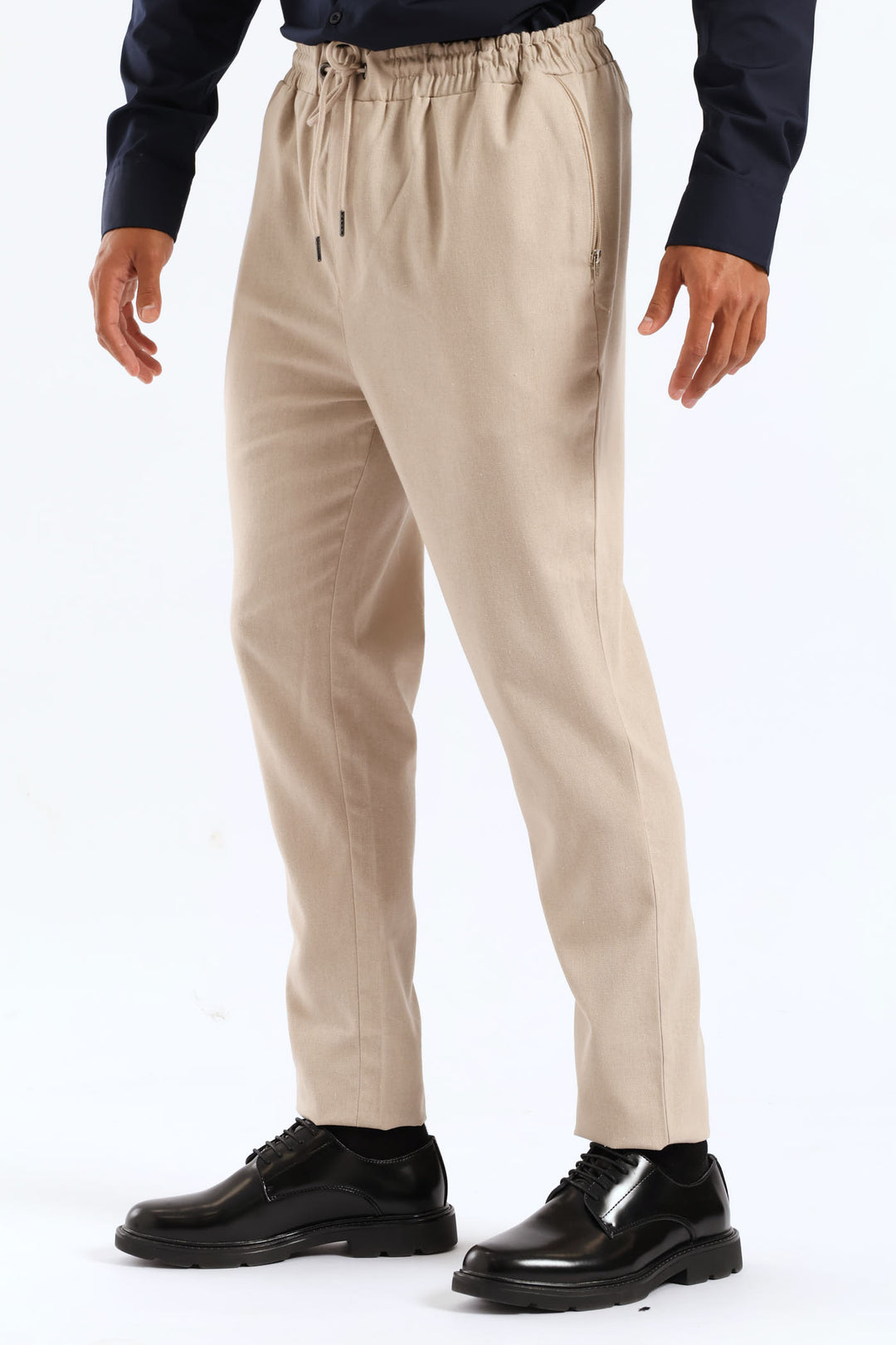 Elasticated Zip Detail Trouser - Neutral