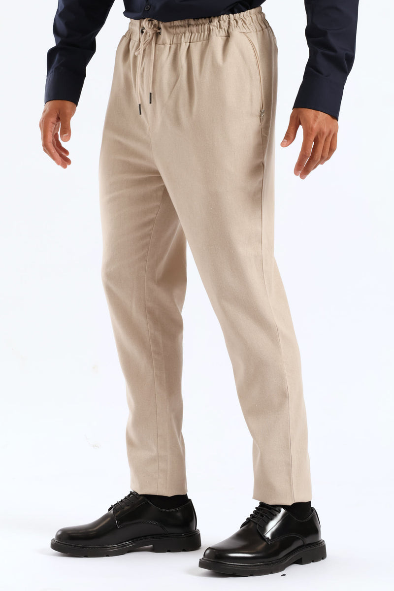 Elasticated Zip Detail Trouser - Neutral