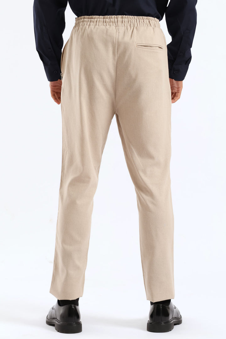 Elasticated Zip Detail Trouser - Neutral