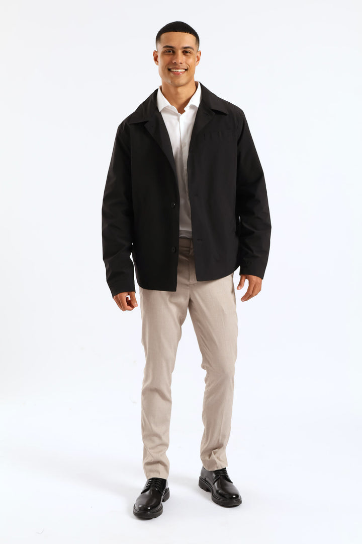 Smart Button Through Lined Shacket - Black