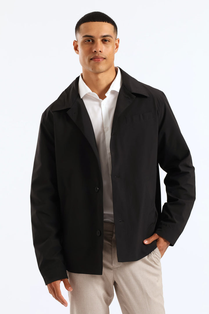 Smart Button Through Lined Shacket - Black