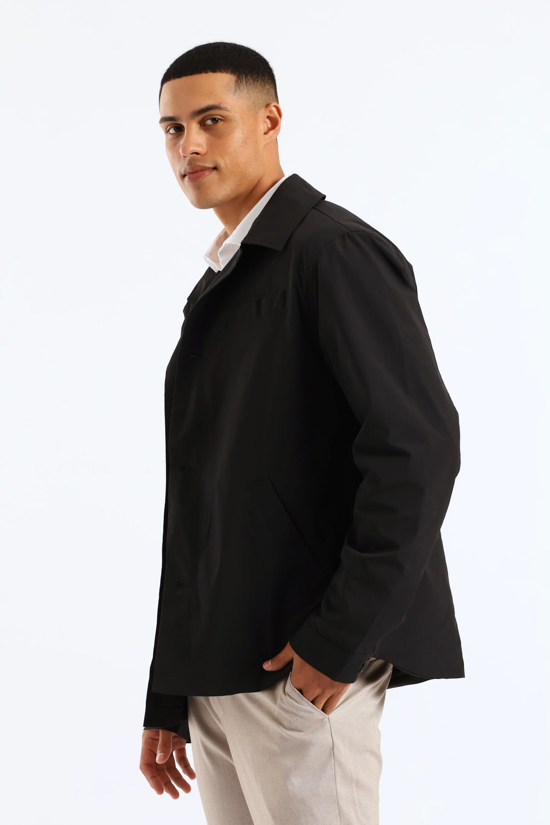 Smart Button Through Lined Shacket - Black