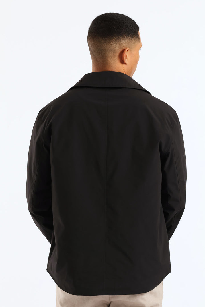 Smart Button Through Lined Shacket - Black