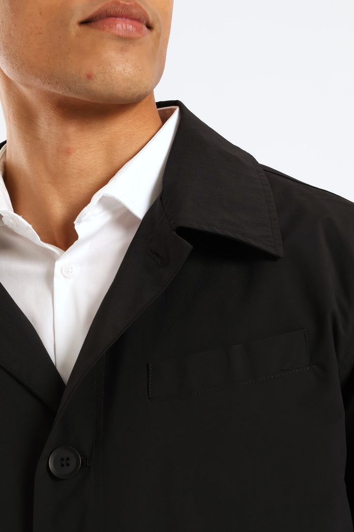 Smart Button Through Lined Shacket - Black