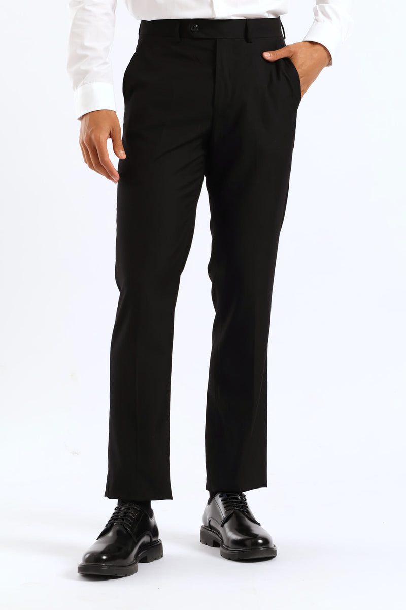 Regular Fit Viscose Blend Suit Trouser - Black