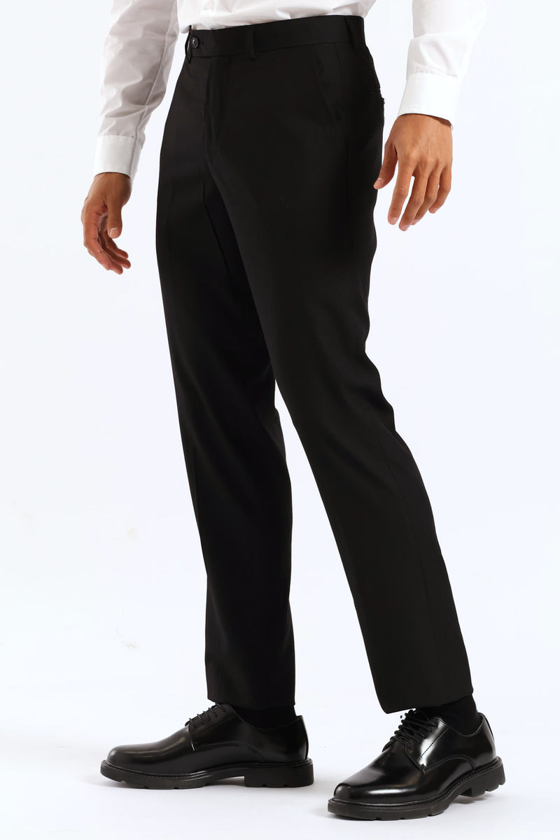 Regular Fit Viscose Blend Suit Trouser - Black