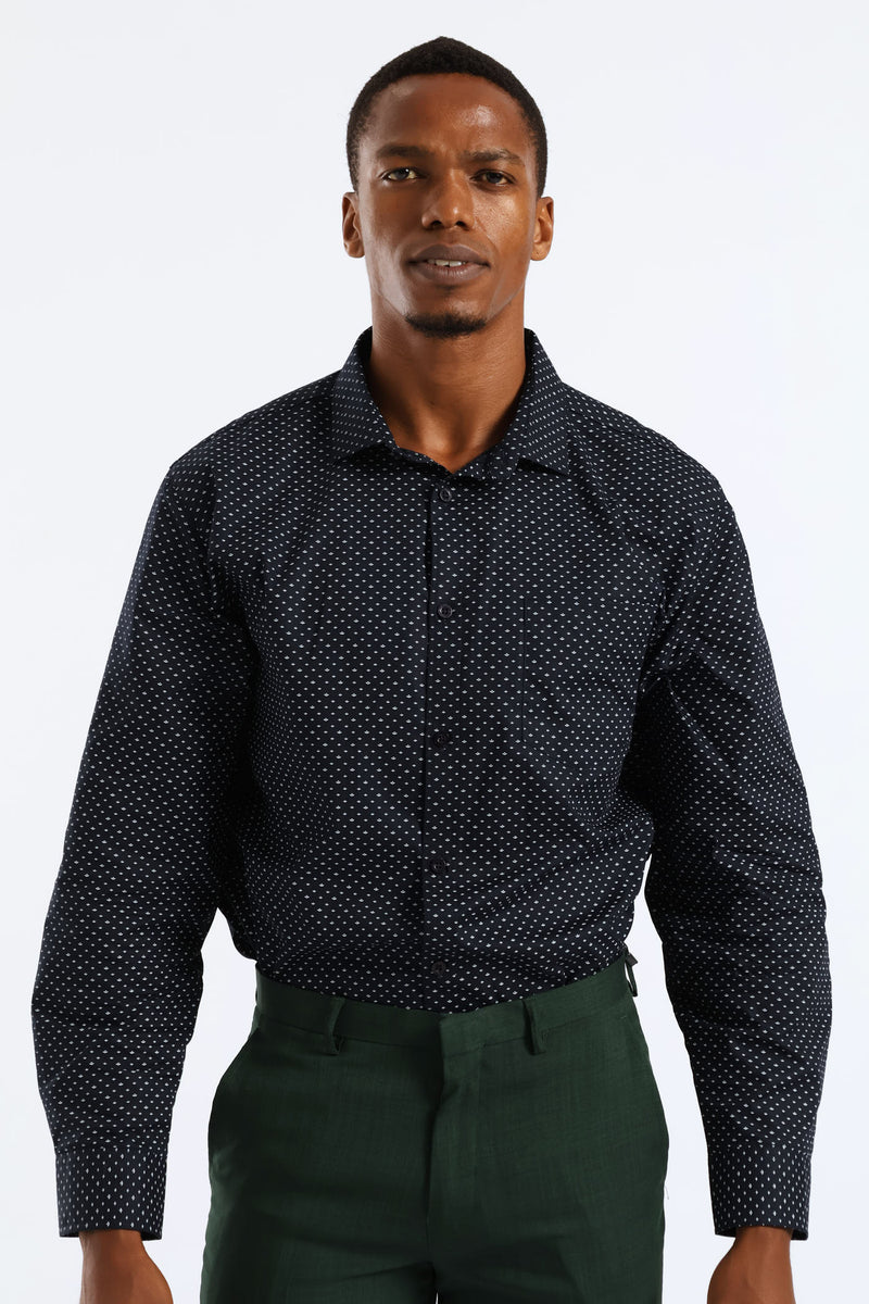 Regular Diamond Tonal Textured Long Sleeve Shirt - Black