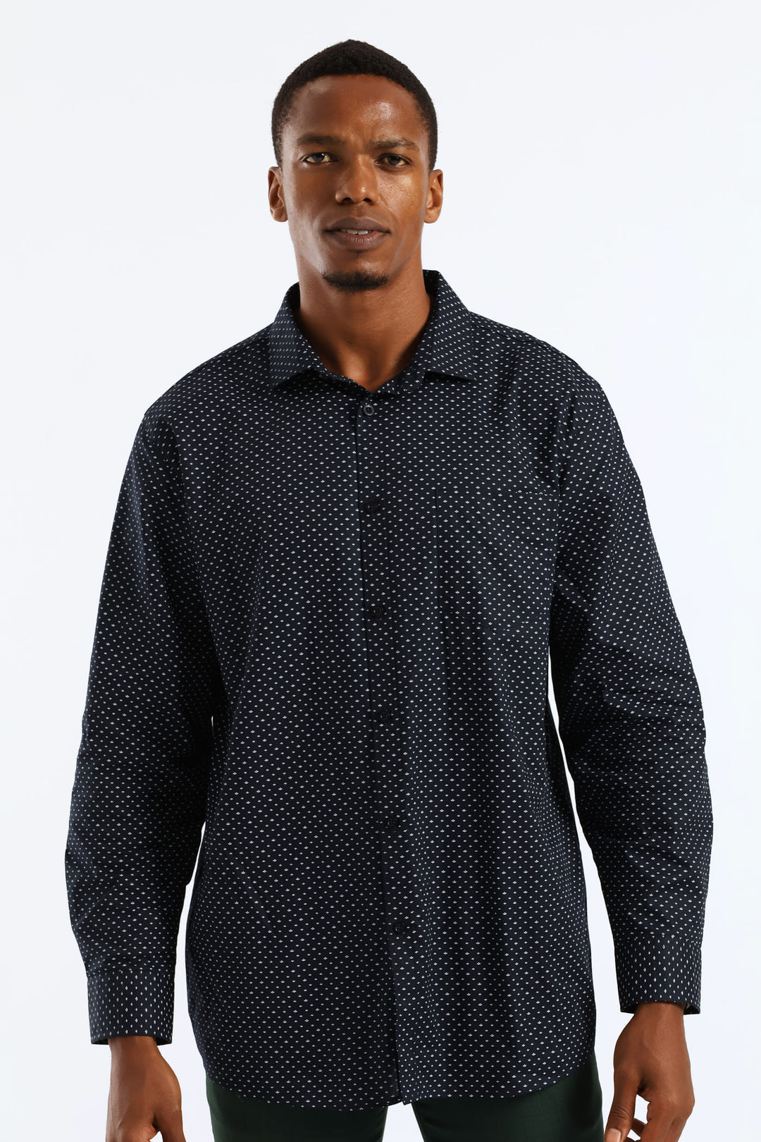 Regular Diamond Tonal Textured Long Sleeve Shirt - Black