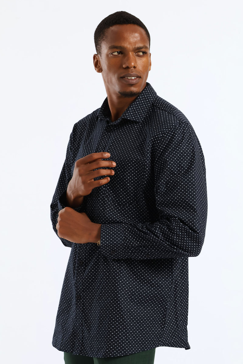 Regular Diamond Tonal Textured Long Sleeve Shirt - Black