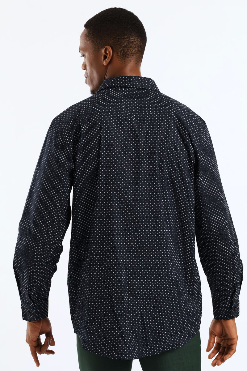 Regular Diamond Tonal Textured Long Sleeve Shirt - Black
