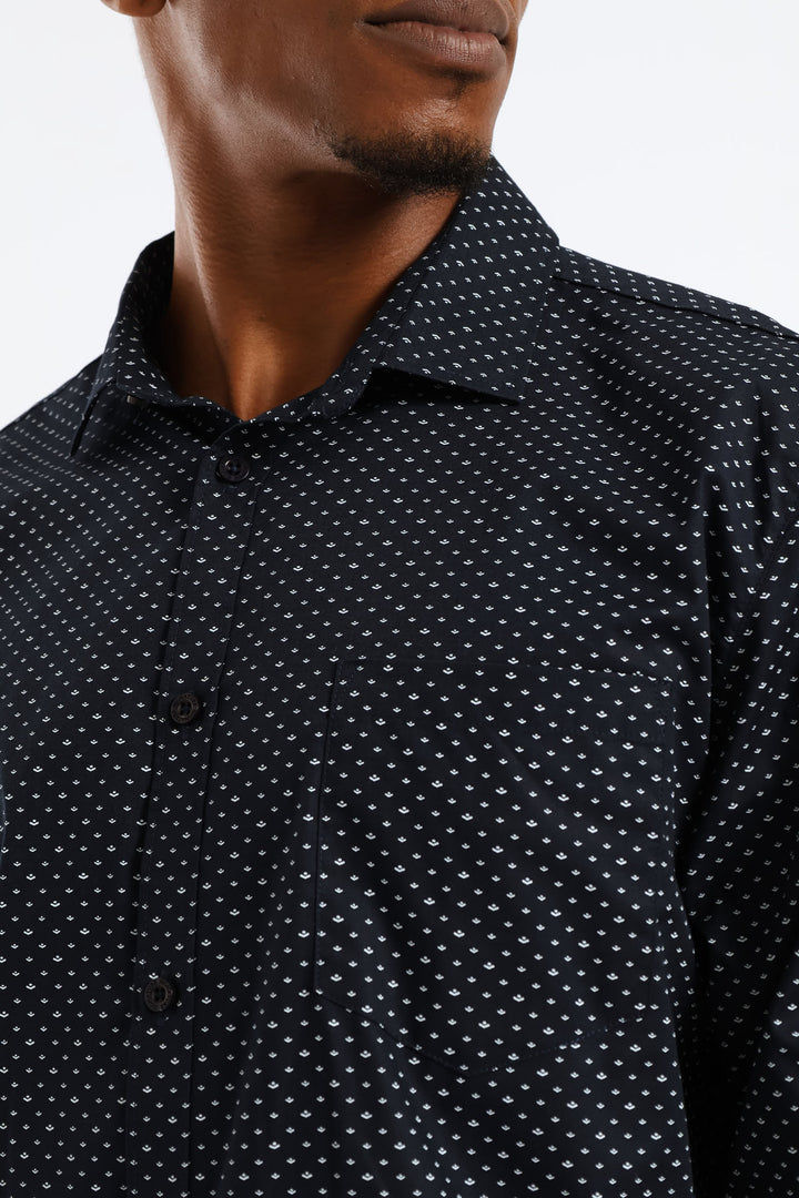 Regular Diamond Tonal Textured Long Sleeve Shirt - Black