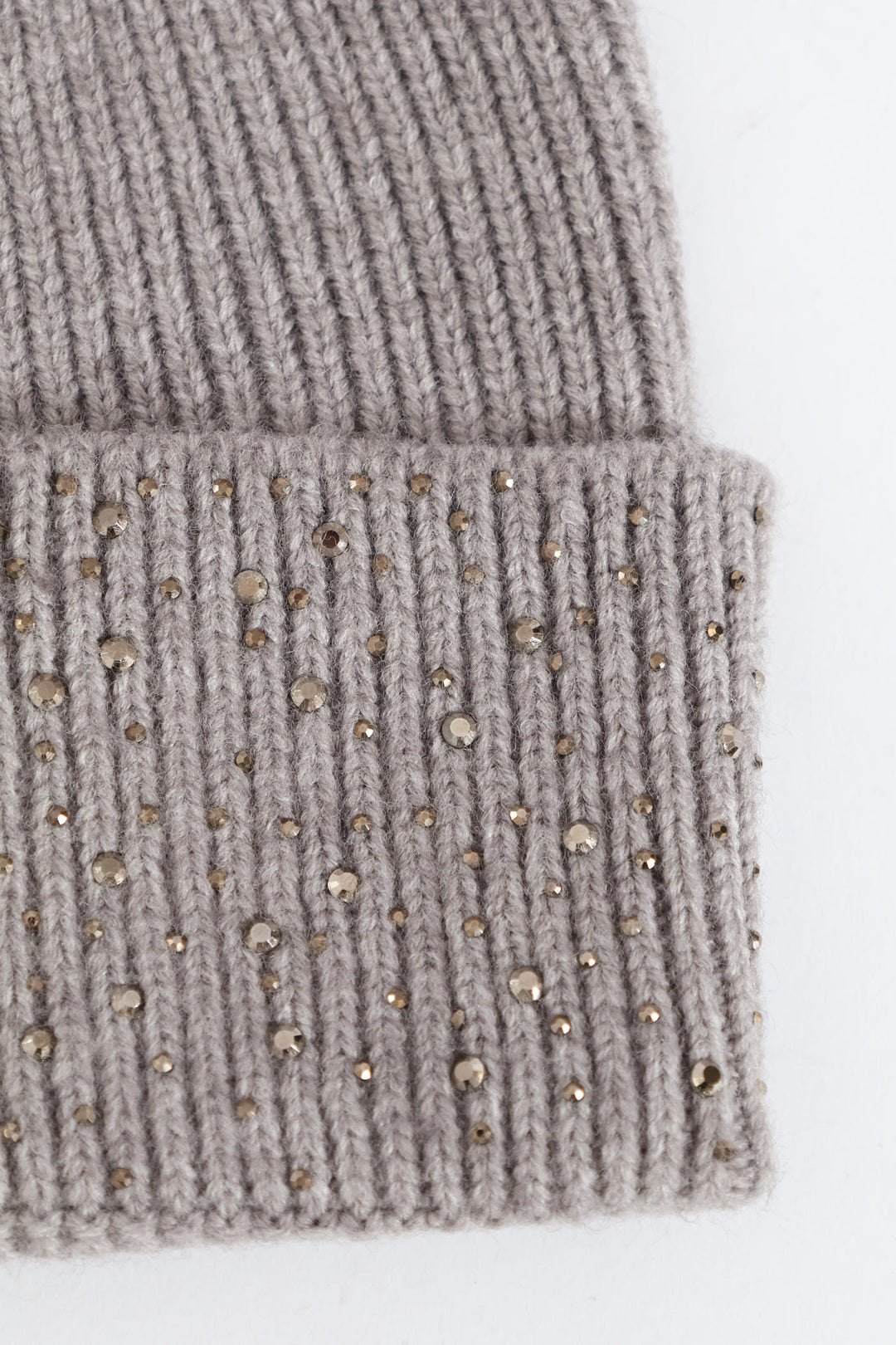 Diamante Turn Up Beanie - Grey