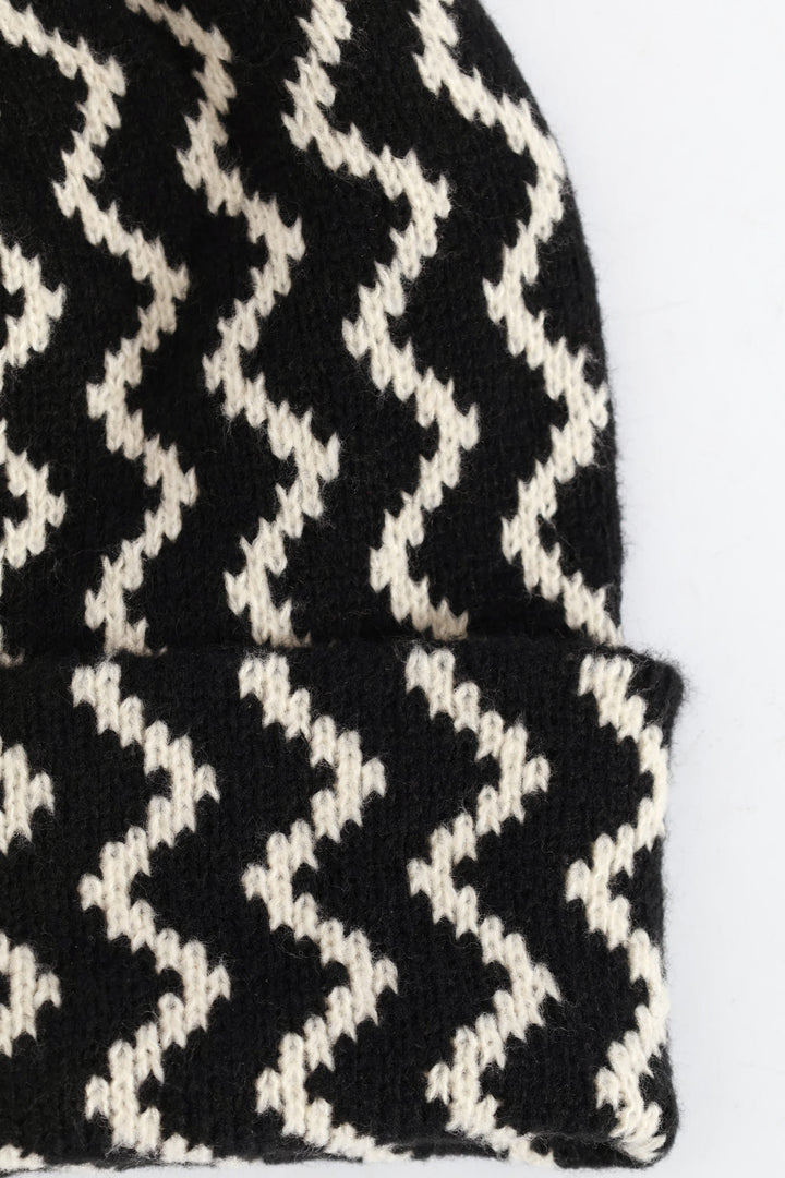Chevron Turn Up Knitted Beanie - Black/White