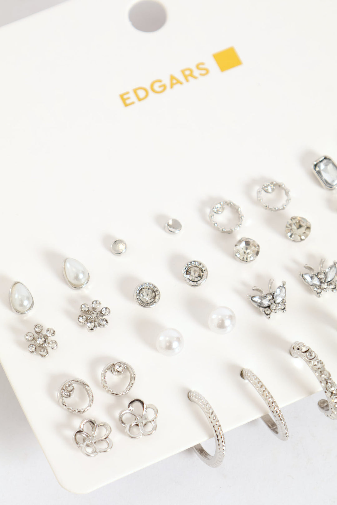 20 Pack Diamante Stud & Hoop Earrings - Silver