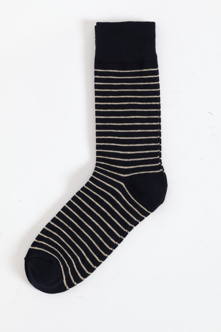 Stripe Single Socks - Cream/Navy