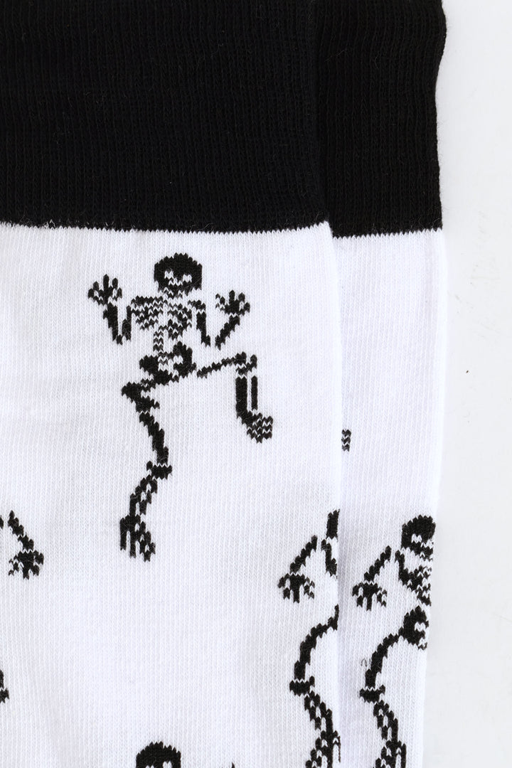 Happy Dancing Skeleton Single Anklet Sock - White