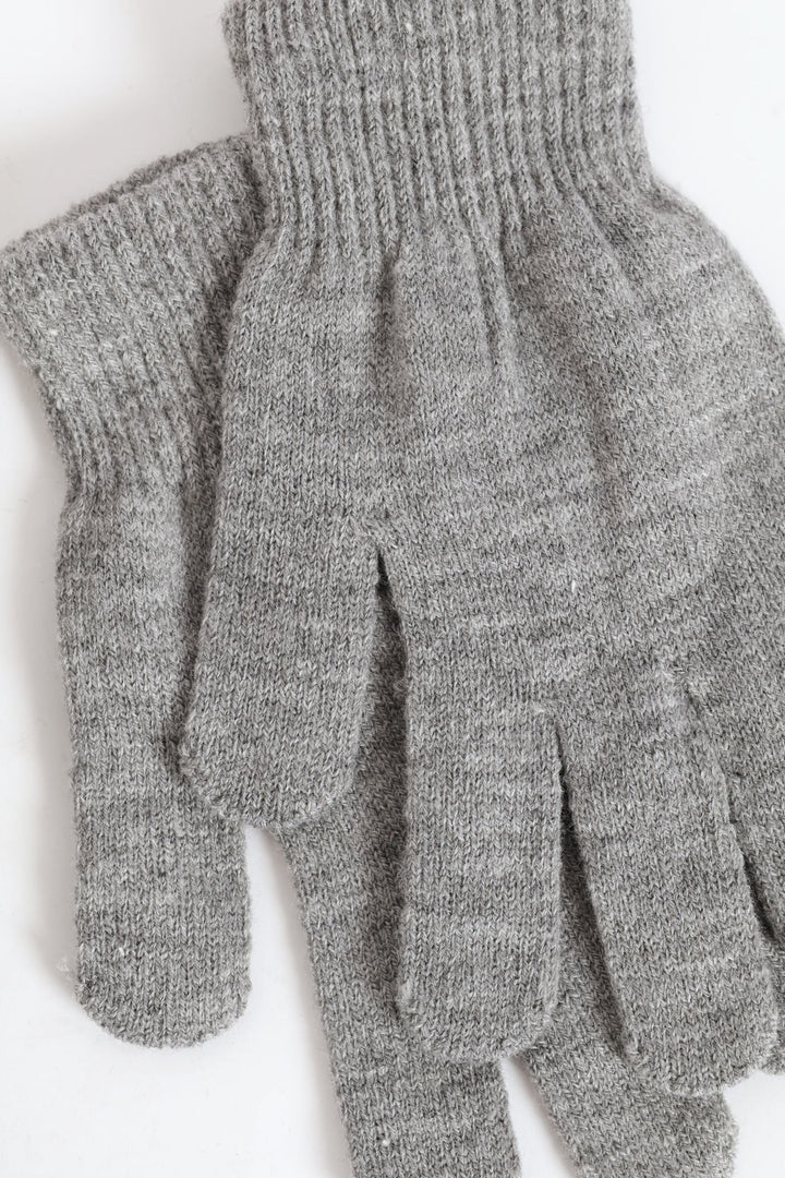 Cable Knit Turn Up Beanie Glove Set - Light Grey