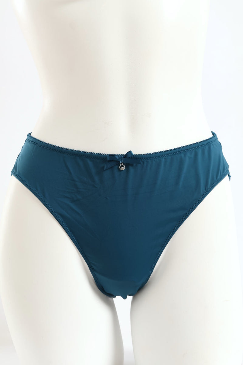 Plain Microfibre & Lace Brazilian Panty - Teal