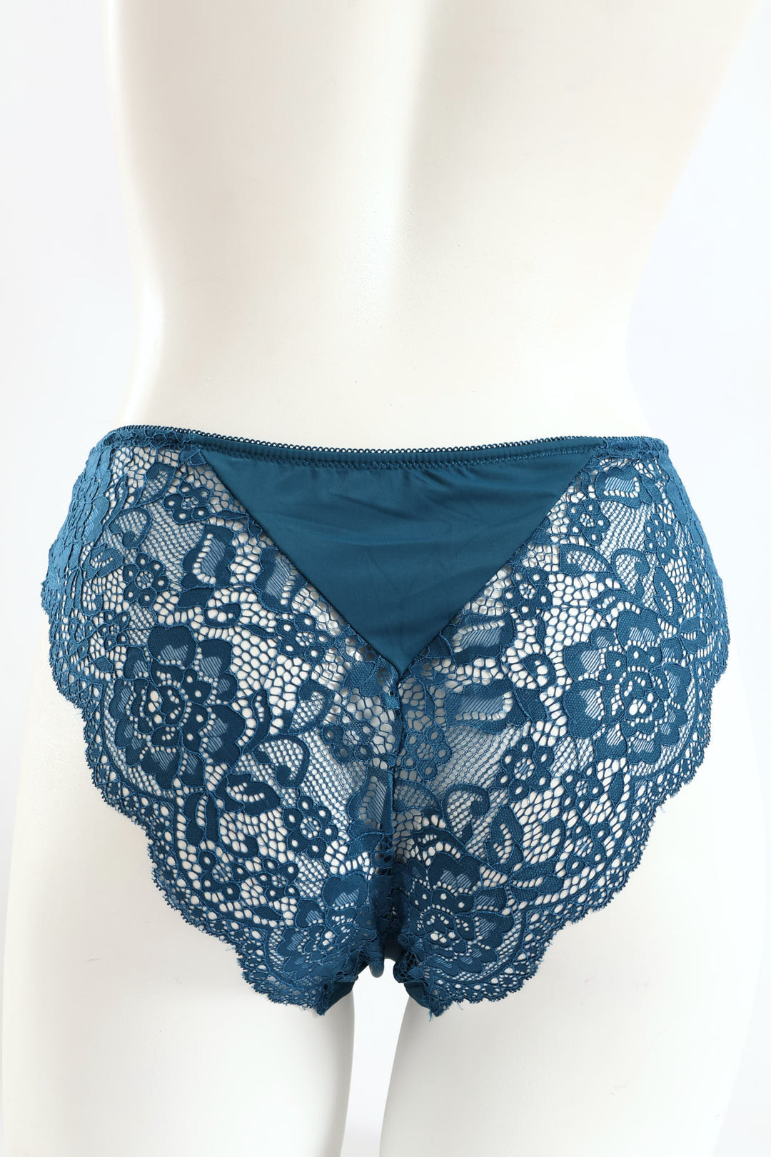 Plain Microfibre & Lace Brazilian Panty - Teal