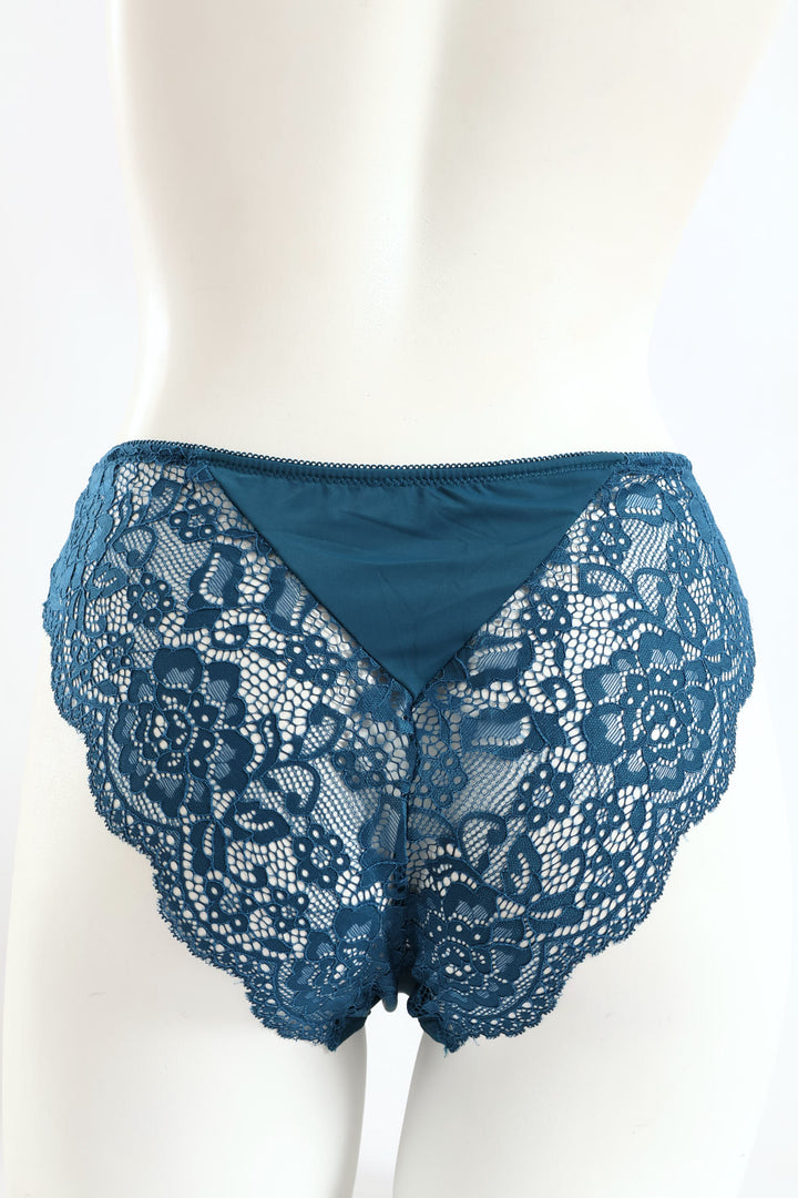 Plain Microfibre & Lace Brazilian Panty - Teal