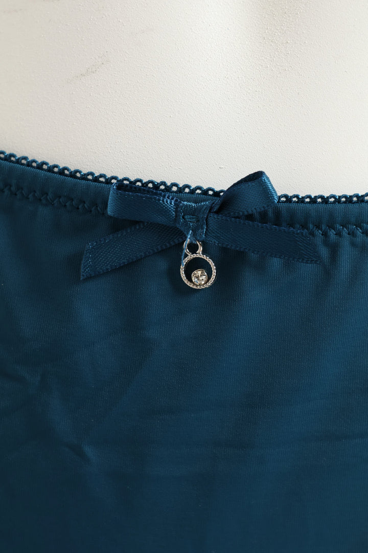 Plain Microfibre & Lace Brazilian Panty - Teal