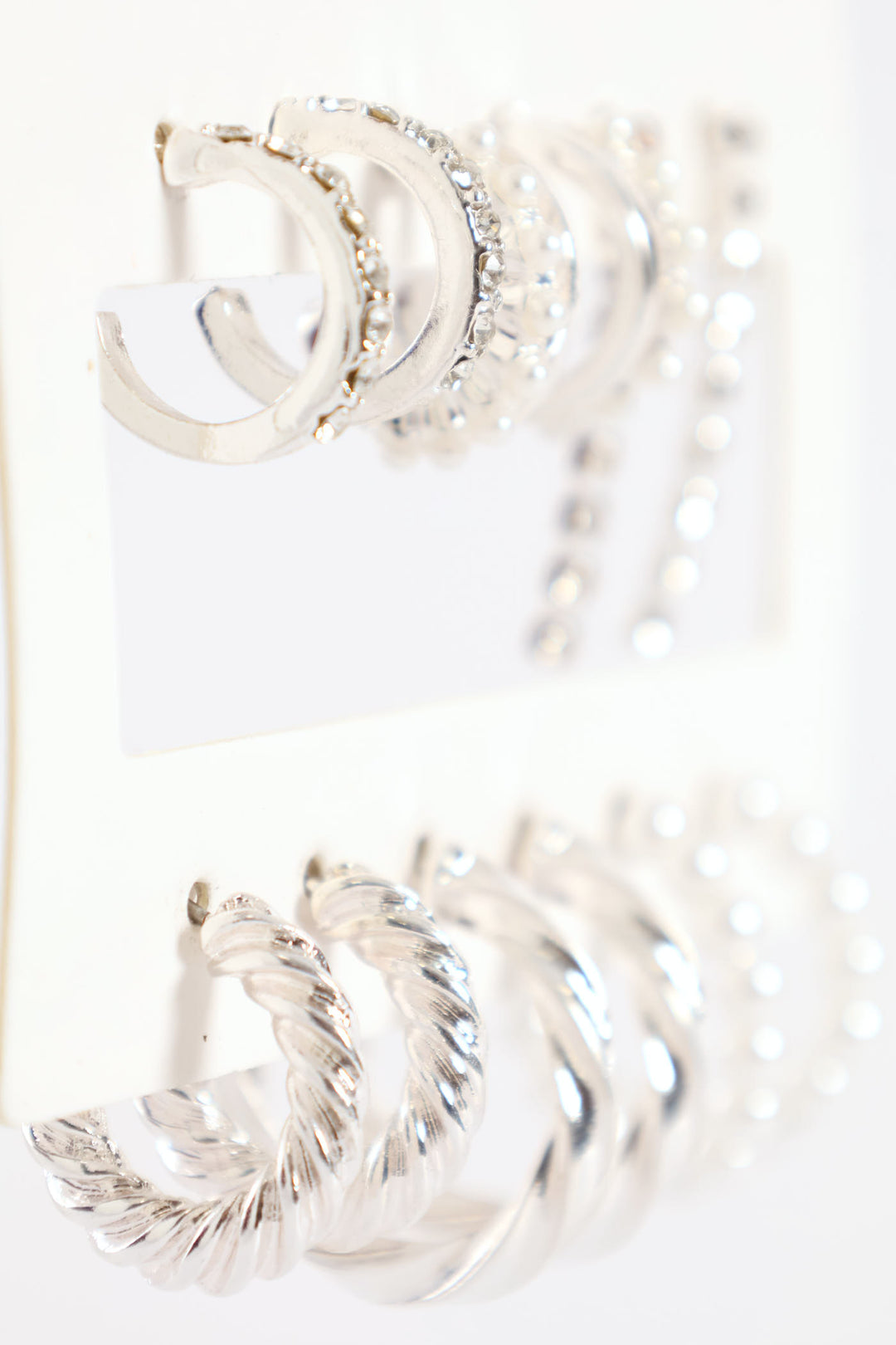 6 Pack Small Pearl Bead Hoops & Drop Earrings - Silver