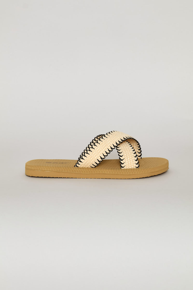 Raffia Cross Strap Mule Sandal