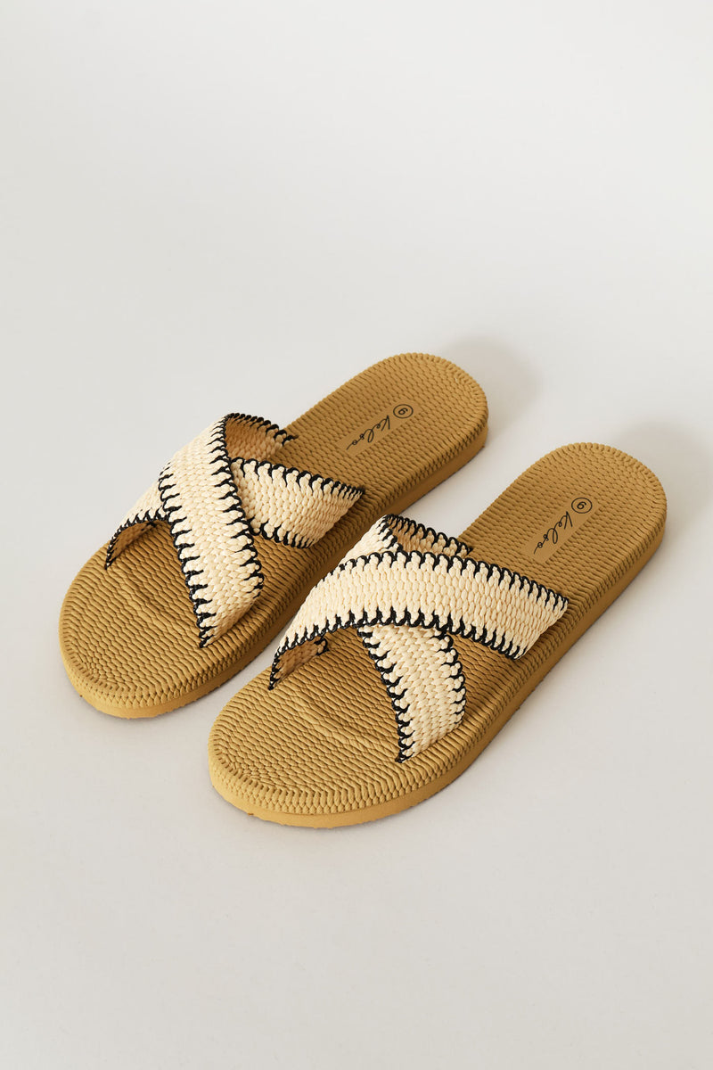Raffia Cross Strap Mule Sandal