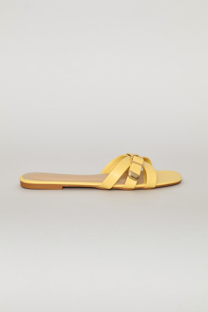 Belt & Buckle Detail Cross Strap Sandal - Yellow