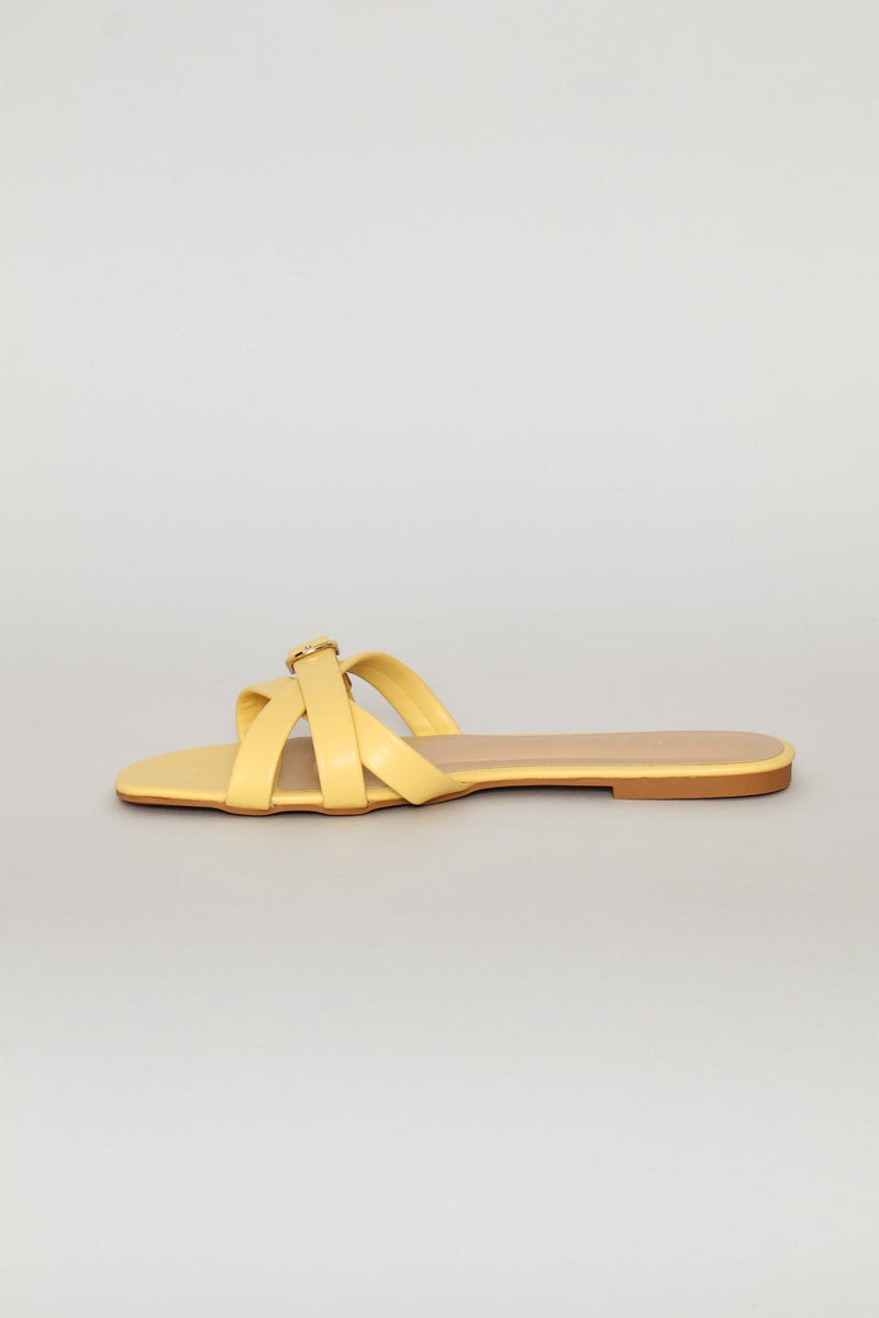 Belt & Buckle Detail Cross Strap Sandal - Yellow