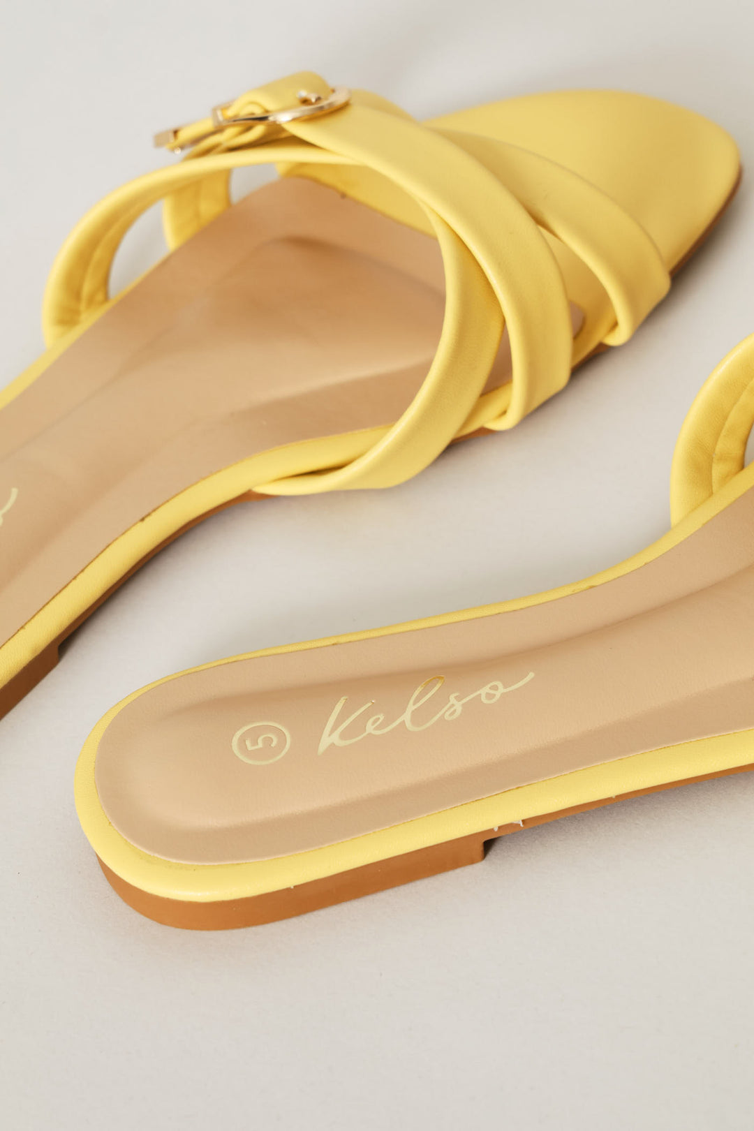 Belt & Buckle Detail Cross Strap Sandal - Yellow