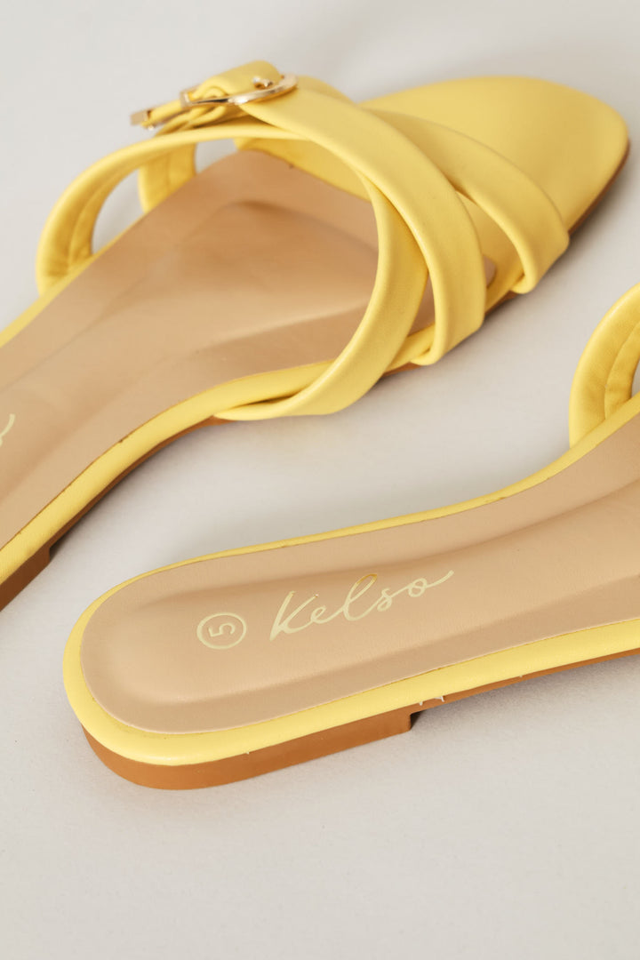 Belt & Buckle Detail Cross Strap Sandal - Yellow