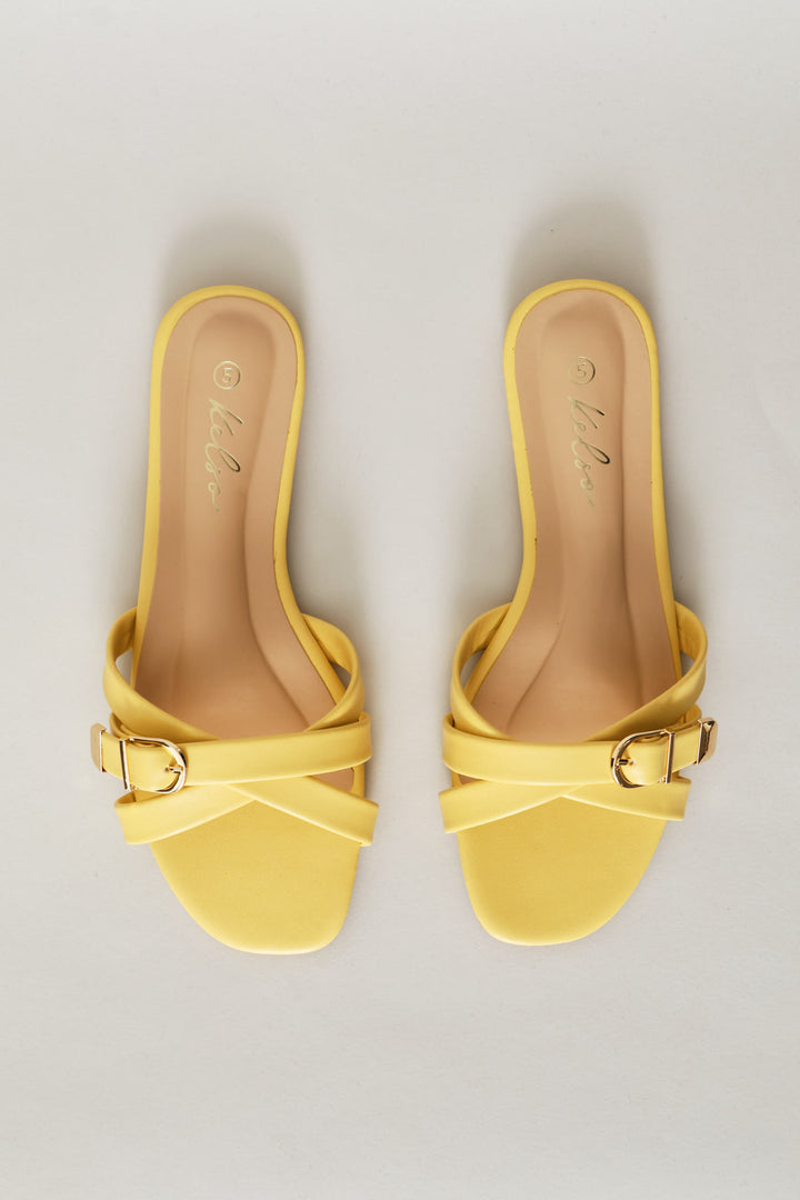 Belt & Buckle Detail Cross Strap Sandal - Yellow