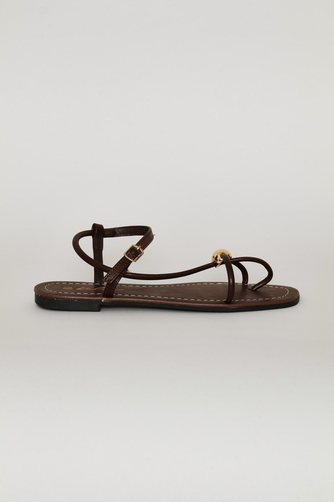 Barely There Gold Trim Sandal - Chocolate