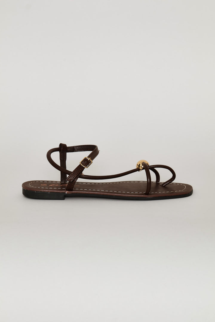 Barely There Gold Trim Sandal - Chocolate