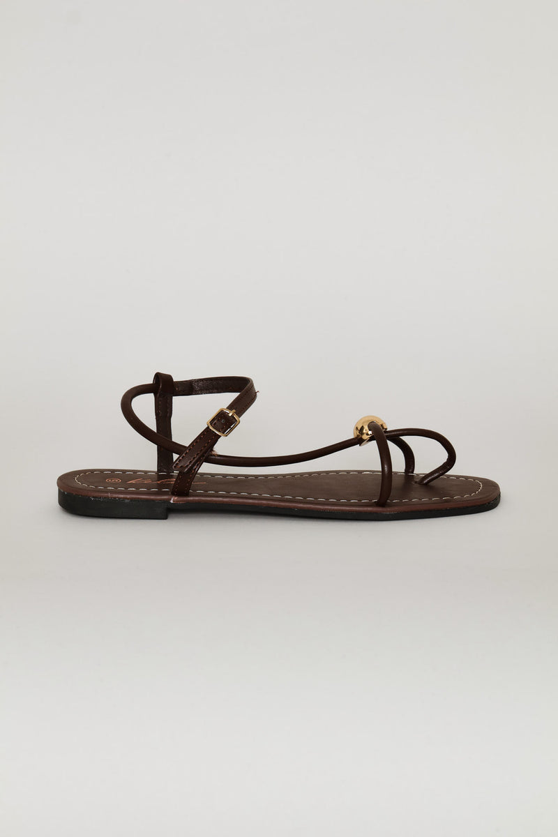 Barely There Gold Trim Sandal - Chocolate