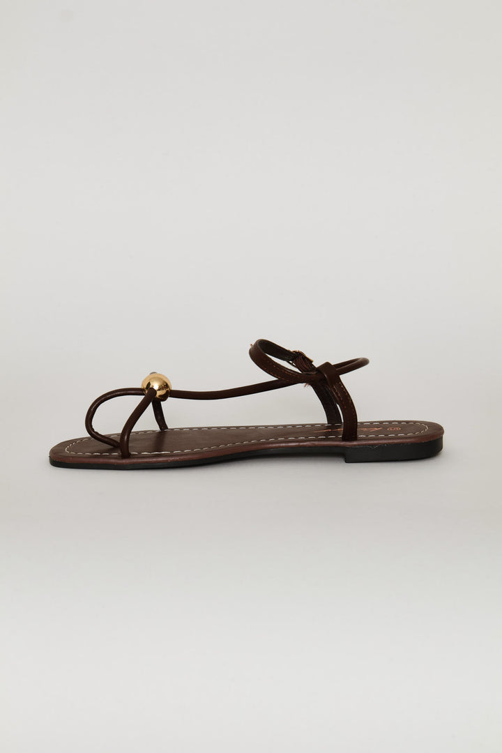 Barely There Gold Trim Sandal - Chocolate