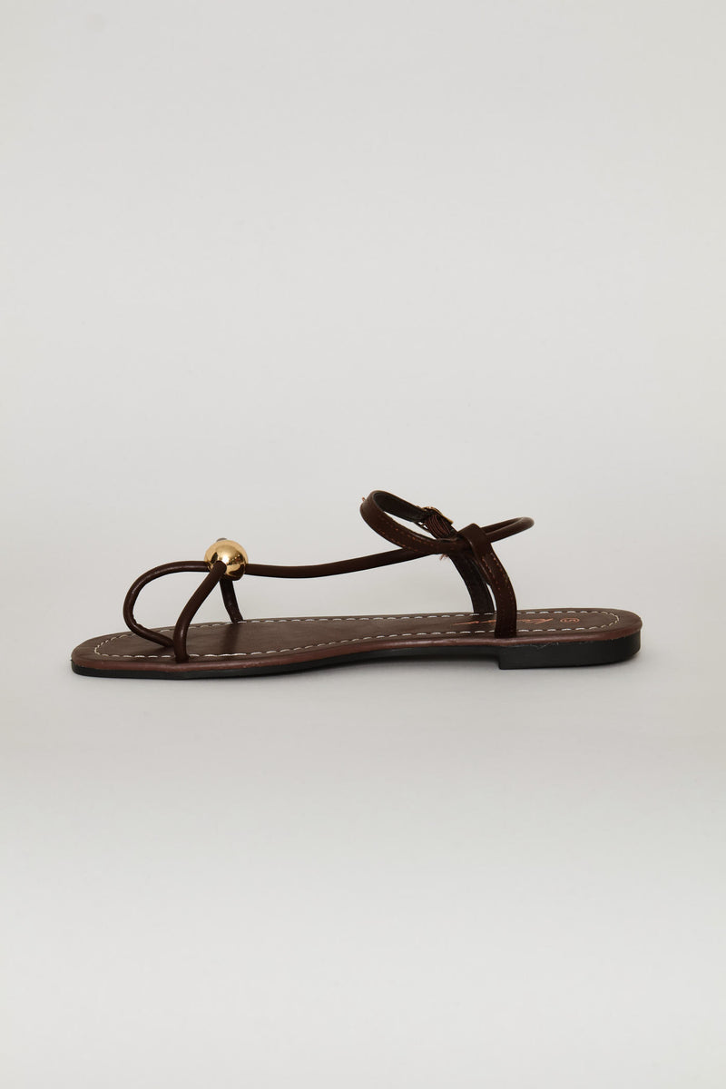 Barely There Gold Trim Sandal - Chocolate