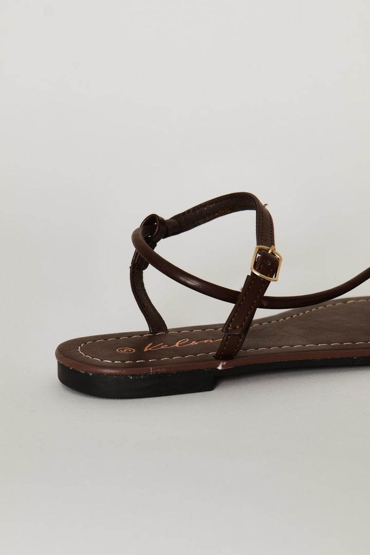 Barely There Gold Trim Sandal - Chocolate