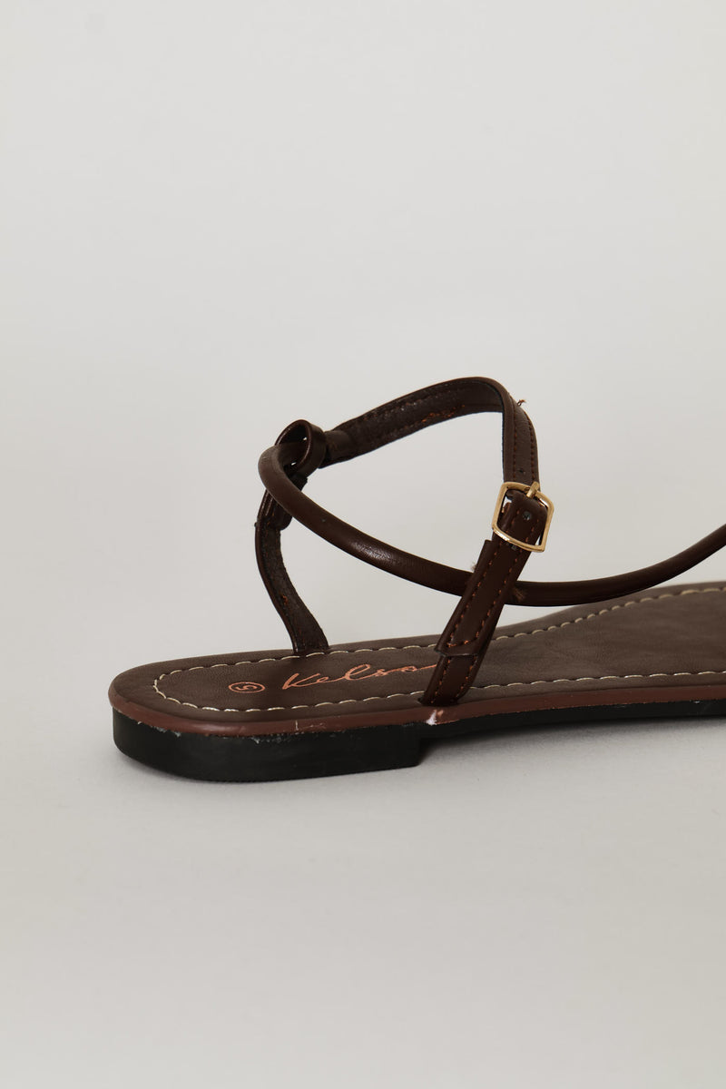 Barely There Gold Trim Sandal - Chocolate