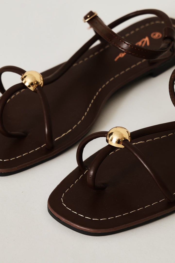 Barely There Gold Trim Sandal - Chocolate
