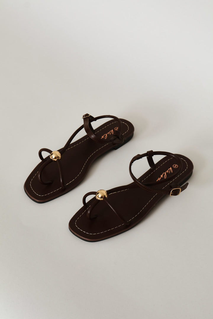 Barely There Gold Trim Sandal - Chocolate