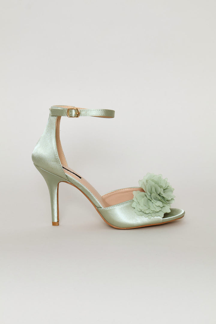 Chiffon Flower Closed Quarter Heel - Sage