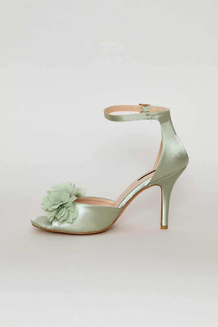 Chiffon Flower Closed Quarter Heel - Sage