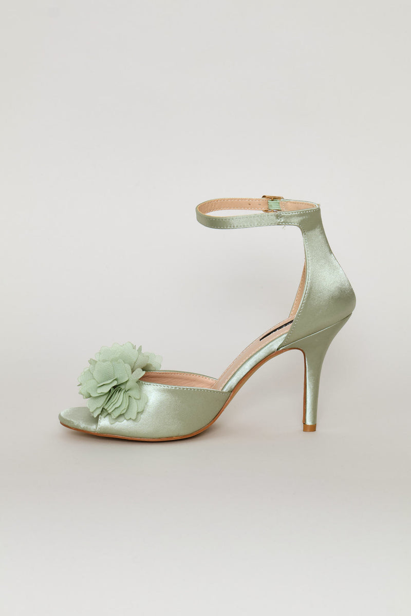 Chiffon Flower Closed Quarter Heel - Sage