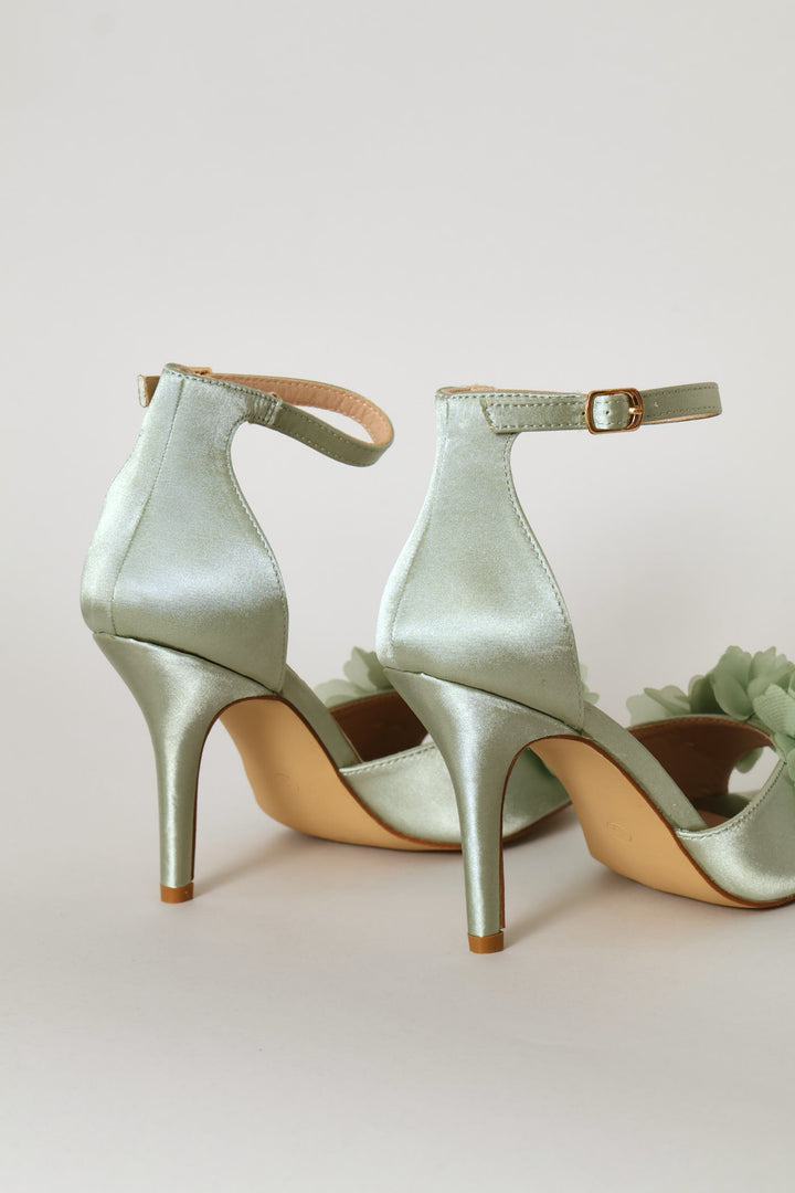 Chiffon Flower Closed Quarter Heel - Sage