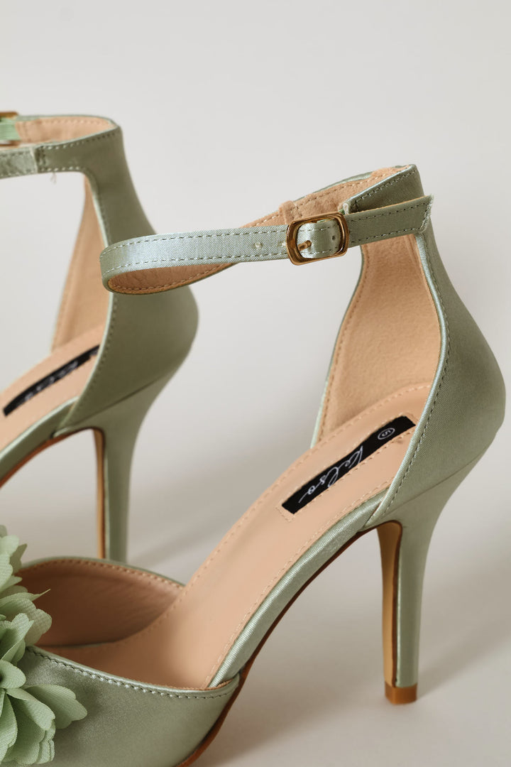 Chiffon Flower Closed Quarter Heel - Sage