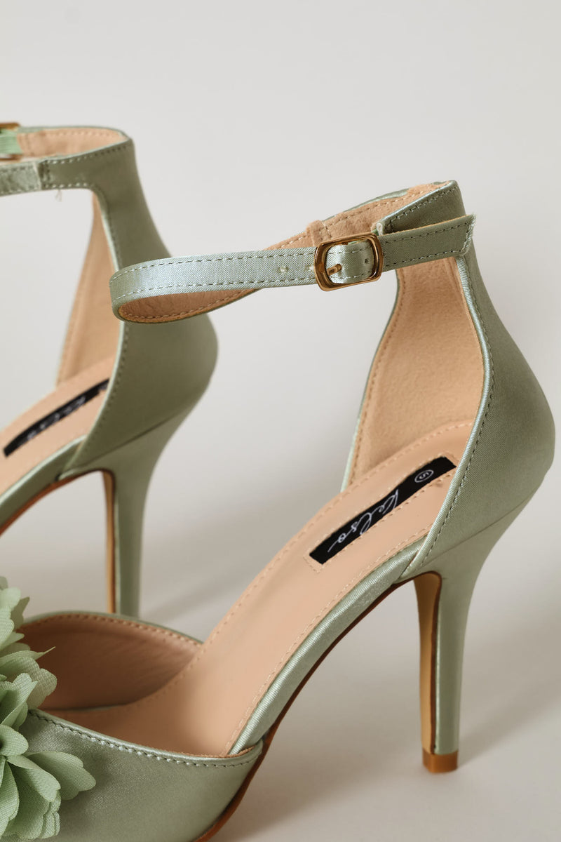 Chiffon Flower Closed Quarter Heel - Sage